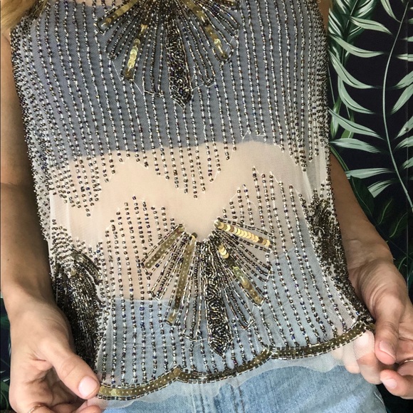 Vintage Style Beaded Tank Top Scalloped Hem - Picture 15 of 15